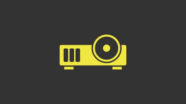 Жовта презентація, фільм, фільм, піктограма медіапроектора ізольовані на сірому фоні. 4K Відео рух графічна анімація — стокове відео