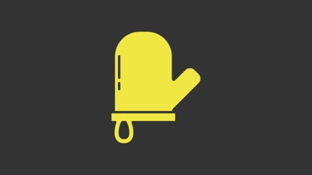 Gele Oven handschoen pictogram geïsoleerd op grijze achtergrond. Keuken pannenlap bord. Kookhandschoen. 4K Video motion grafische animatie — Stockvideo