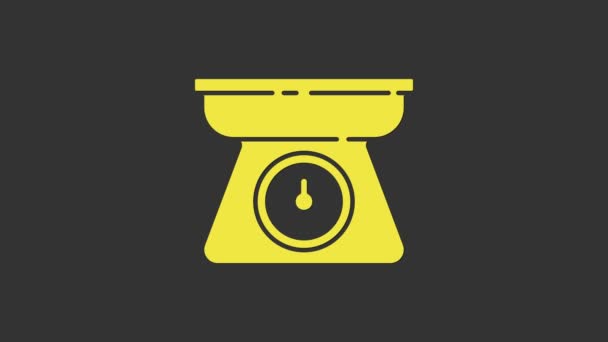 Yellow Scales icon isolated on grey background. Weight measure equipment. 4K Video motion graphic animation — Stock Video