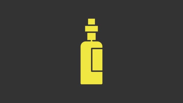 Botella amarilla de aceite de oliva icono aislado sobre fondo gris. Jarra con icono de aceite de oliva. Animación gráfica de vídeo 4K — Vídeos de Stock