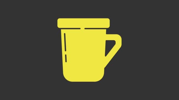 Yellow Coffee cup icon isolated on grey background. Tea cup. Hot drink coffee. 4K Video motion graphic animation — Stock Video