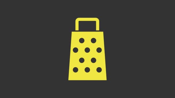 Żółta ikona Grater izolowana na szarym tle. Symbol kuchni. Przybornik kuchenny. Znak sztućców. 4K Animacja graficzna ruchu wideo — Wideo stockowe