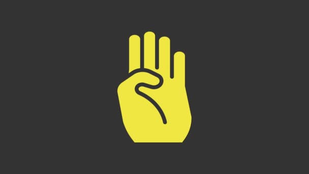 Κίτρινη ινδική σύμβολο χέρι εικονίδιο απομονώνονται σε γκρι φόντο. 4K Γραφική κίνηση κίνησης βίντεο — Αρχείο Βίντεο
