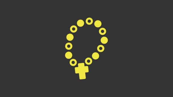 Amarelo Rosário contas religião ícone isolado no fundo cinza. Animação gráfica em movimento de vídeo 4K — Vídeo de Stock