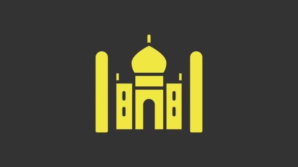 Мавзолей Желтый Тадж-Махал в Агре, Индийский, изолированный на сером фоне. Видеографическая анимация 4K — стоковое видео