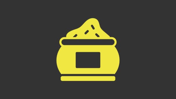 Κίτρινη ινδική πικάντικη εικόνα απομονωμένη σε γκρι φόντο. 4K Γραφική κίνηση κίνησης βίντεο — Αρχείο Βίντεο