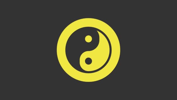 Gele Yin Yang symbool van harmonie en evenwicht pictogram geïsoleerd op grijze achtergrond. 4K Video motion grafische animatie — Stockvideo