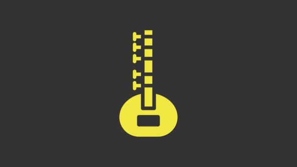 Icono del instrumento de música clásica Yellow Sitar aislado sobre fondo gris. Animación gráfica de vídeo 4K — Vídeos de Stock