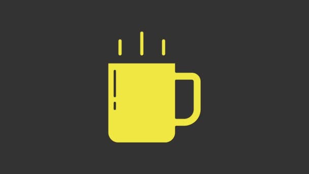 Sárga kávé csésze ikon elszigetelt szürke háttér. Teáscsésze. Forró kávé. 4K Videó mozgás grafikus animáció — Stock videók