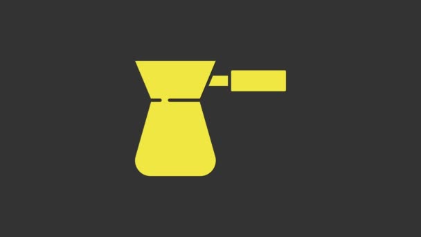 Ícone de turca de café amarelo isolado no fundo cinza. Animação gráfica em movimento de vídeo 4K — Vídeo de Stock