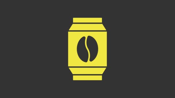 Saco amarelo de grãos de café ícone isolado no fundo cinza. Animação gráfica em movimento de vídeo 4K — Vídeo de Stock