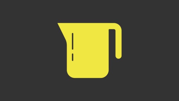灰色の背景に隔離された黄色のコーヒーポットアイコン。4Kビデオモーショングラフィックアニメーション — ストック動画