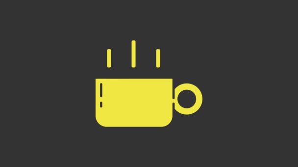 Żółta ikona filiżanki kawy izolowana na szarym tle. Filiżanka. Gorąca kawa. 4K Animacja graficzna ruchu wideo — Wideo stockowe
