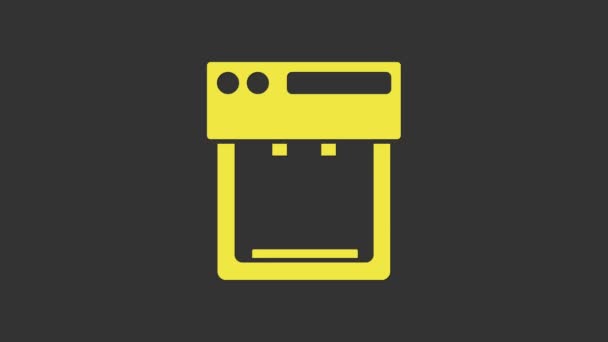 Žlutá ikona kávovaru izolované na šedém pozadí. Grafická animace pohybu videa 4K — Stock video