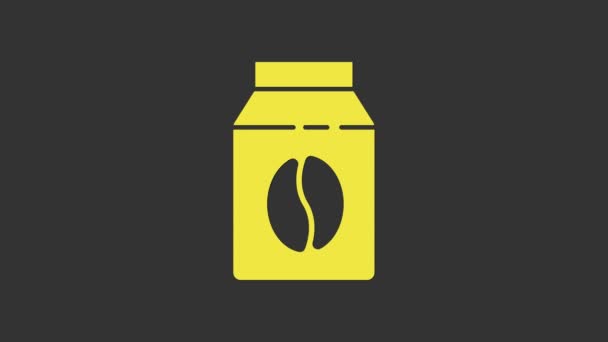 Yellow Bag of coffee beans icon isolated on grey background. 4K Video motion graphic animation — Stock Video