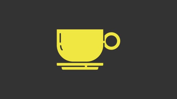 Gele koffiebeker pictogram geïsoleerd op grijze achtergrond. Theekopje. Warme drank koffie. 4K Video motion grafische animatie — Stockvideo