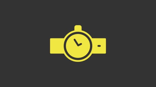 Yellow Wrist horloge pictogram geïsoleerd op grijze achtergrond. Een horloge icoon. 4K Video motion grafische animatie — Stockvideo
