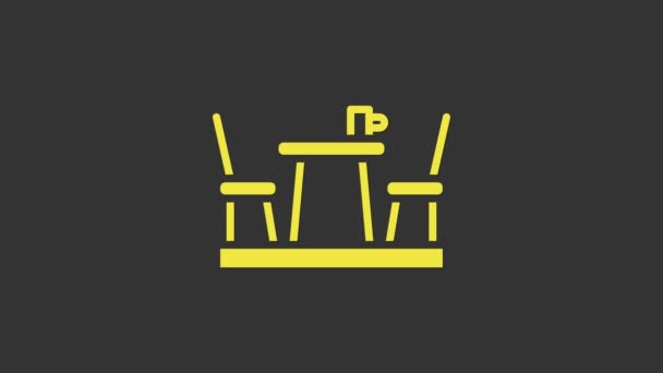 Yellow French cafe icon isolated on grey background. Street cafe. Table and chairs. 4K Video motion graphic animation — Stock Video