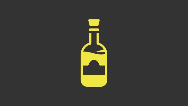 Bottiglie gialle di icona del vino isolate su sfondo grigio. Animazione grafica 4K Video motion — Video Stock