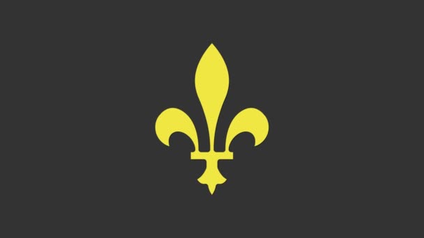 Icono de Fleur De Lys amarillo aislado sobre fondo gris. Animación gráfica de vídeo 4K — Vídeo de stock