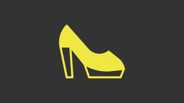 Chaussure femme jaune avec icône à talon haut isolée sur fond gris. Animation graphique de mouvement vidéo 4K — Video
