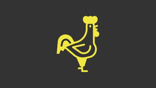 Желтая икона французского петуха выделена на сером фоне. Видеографическая анимация 4K — стоковое видео