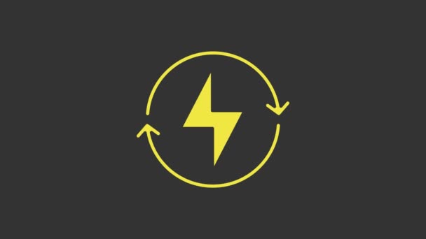 Yellow Lightning bolt icon isolated on grey background. Flash sign. Charge flash icon. Thunder bolt. Lighting strike. 4K Video motion graphic animation — Stock Video