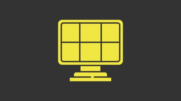 Żółta ikona panelu energii słonecznej na szarym tle. 4K Animacja graficzna ruchu wideo — Wideo stockowe