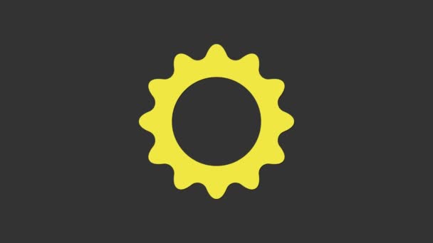 Sárga Nap ikon elszigetelt szürke háttér. Nyári szimbólum. Szép napsütéses napot. 4K Videó mozgás grafikus animáció — Stock videók