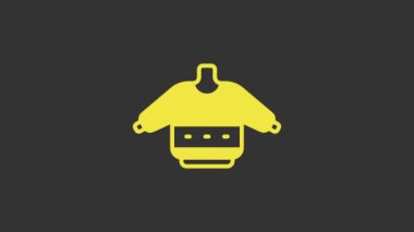 Norveç süslemeleri ve gri arka planda izole tatil süslemeleri olan sarı Noel süveteri. Örgü kazak. 4K Video hareketli grafik canlandırması