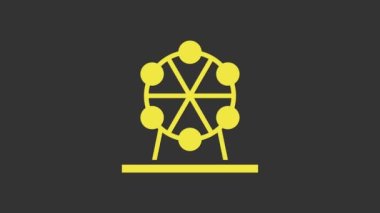 Sarı dönme dolap simgesi gri arkaplanda izole edildi. Eğlence parkı. Çocuklar için eğlence parkı, eğlence parkı. 4K Video hareketli grafik canlandırması