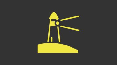 Sarı Deniz feneri simgesi gri arkaplanda izole edildi. 4K Video hareketli grafik canlandırması