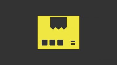 Sarı karton kutu simgesi gri arkaplanda izole edildi. Kutu, paket, paket işareti. Teslimat ve ambalaj. 4K Video hareketli grafik canlandırması