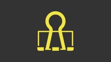 Sarı cilt klipsi simgesi gri arkaplanda izole edildi. Ataç. 4K Video hareketli grafik canlandırması