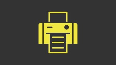 Sarı Yazıcı simgesi gri arkaplanda izole edildi. 4K Video hareketli grafik canlandırması