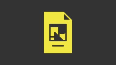 Gri arkaplanda resimleme simgesine sahip Sarı Dosya belgesi. Kontrol listesi simgesi. İş konsepti. 4K Video hareketli grafik canlandırması