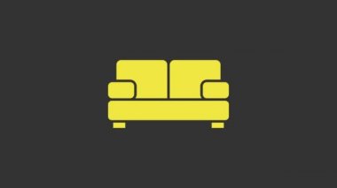 Sarı Koltuk simgesi gri arkaplanda izole edildi. 4K Video hareketli grafik canlandırması