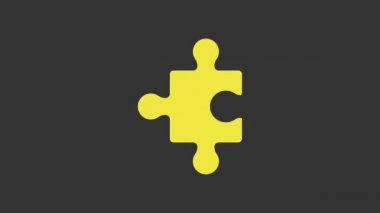 Sarı yapboz parçası gri arkaplanda izole edildi. İş, pazarlama, finans, düzen, bilgi grafikleri, internet konsepti. 4K Video hareketli grafik canlandırması