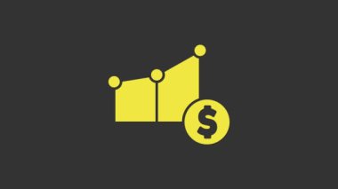 Sarı turta grafiği bilgisi ve dolar sembolü gri arkaplanda izole edilmiş. Diyagram çizelgesi. 4K Video hareketli grafik canlandırması