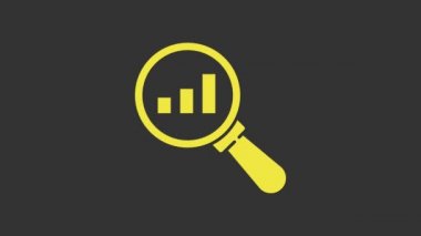 Sarı büyüteç ve veri analiz simgesi gri arkaplanda izole edildi. 4K Video hareketli grafik canlandırması