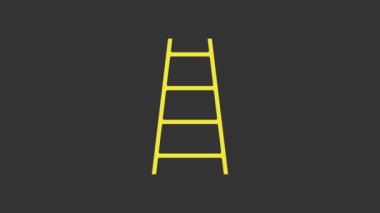 Bitiş bayrağı simgesi gri arkaplanda izole edilmiş sarı merdiven. Kariyer gelişimi konsepti. İş geliştirme kavramı. 4K Video hareketli grafik canlandırması