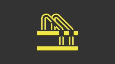 Sarı bisiklet park ikonu gri arka planda izole edildi. 4K Video hareketli grafik canlandırması