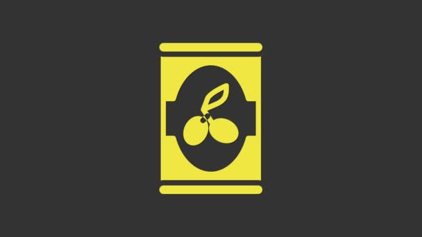 Gul oliver i kan ikon isolerad på grå bakgrund. Begreppet konserverad mat. 4K Video motion grafisk animation — Stockvideo