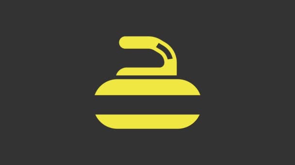 Pietra gialla per il curling icona del gioco sportivo isolato su sfondo grigio. Attrezzature sportive. Animazione grafica 4K Video motion — Video Stock