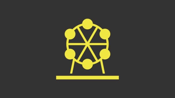 Gelbes Riesenrad-Symbol isoliert auf grauem Hintergrund. Freizeitpark. Spielplatz für Kinder, Freizeitpark. 4K Video Motion Grafik Animation — Stockvideo
