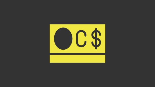 Gele Canadese dollar valuta symbool pictogram geïsoleerd op grijze achtergrond. 4K Video motion grafische animatie — Stockvideo