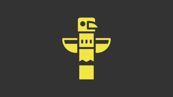 Sarı Kanadalı totem direği simgesi gri arkaplanda izole edildi. 4K Video hareketli grafik canlandırması — Stok video