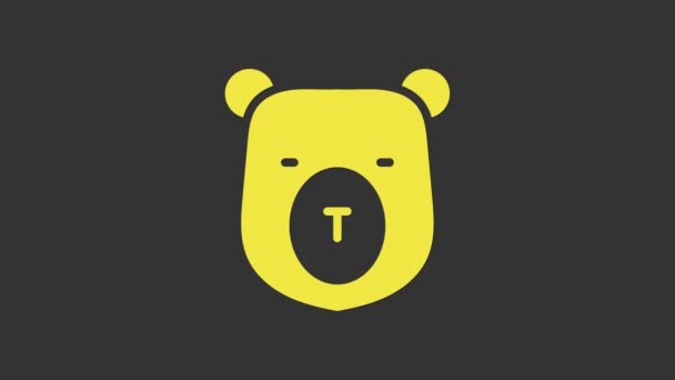 Ikona Žlutá medvědí hlava izolovaná na šedém pozadí. Grafická animace pohybu videa 4K — Stock video
