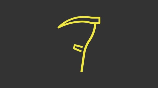 Sarı Tırpan simgesi gri arkaplanda izole edildi. Mutlu Cadılar Bayramı Partisi. 4K Video hareketli grafik canlandırması — Stok video