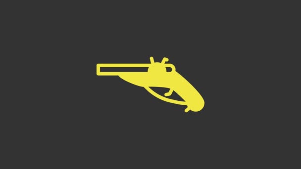 Yellow Vintage pistols icon isolated on grey background. Ancient weapon. 4K Video motion graphic animation — Stock Video